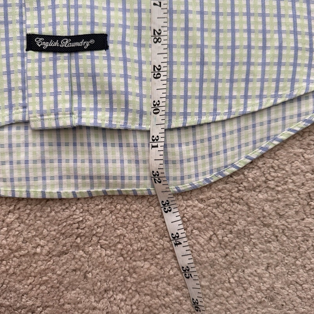 English Laundry Blue White Green Dress Shirt 16 1/2 34 - 35 Embroidered Logo LG - Picture 16 of 16
